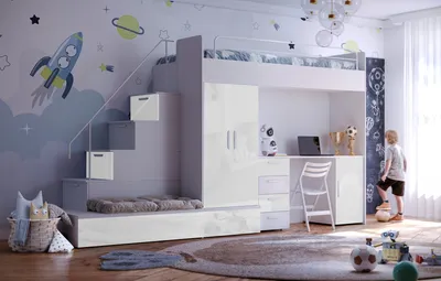 Produktbild von Etagenbett FELIX 5, Hochglanz Kinderbett, Hochbett, MIT Matratze und Lattenrost (Weiß + Weiß, Glanz)