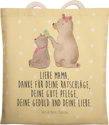 Produktbild von Mr. & Mrs. Panda Tote Bag Bär Kind - Gelb Pastell - Geschenk, Mama, Mutter, Stoffbeutel, Bruder, Tasche, Beuteltasche, Muttertag, Beutel, shopping