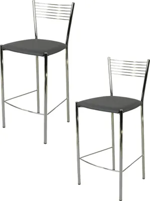 Produktbild von t m c s Tommychairs - 2er Set moderne Barhocker ELEGANCE für Küche und Esszimmer, robustes Gestell aus verchromtem Stahl, gepolsterte Sitzfläche mit Kunstleder in der Farbe Dunkelgrau bezogen