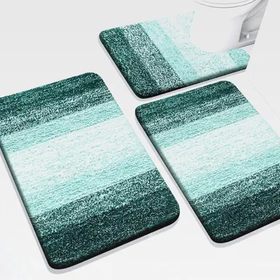 Produktbild von Badezimmerteppich-Set, 3-teilig, extra weich und saugfähig, Badteppich-Set für Badezimmer, maschinenwaschbar und trocken, Badematten-Set für WC, Badewanne und Dusche (61 x 40,6 cm + 76,2 x