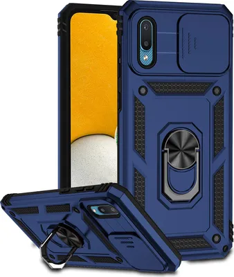 Produktbild von Galaxy A02 Hülle mit Schiebe Kamera Schutz und Ringhalter Ständer Robust Rüstung Schutzhülle für Samsung Galaxy A02 Blau