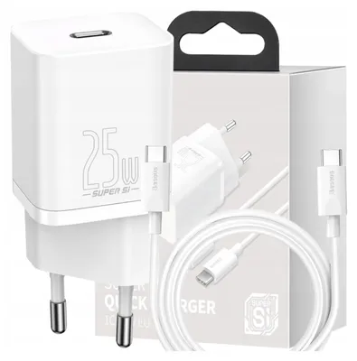 Obrázok produktu pre Baseus Usb-C rýchlonabíjačka 25W 3A s káblom Usb-C/Usb-C 1M biela