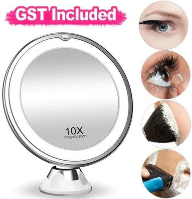 Image de Miroir de maquillage avec grossissement 10x et éclairage LED, pivotant à 360 degrés pour le maquillage