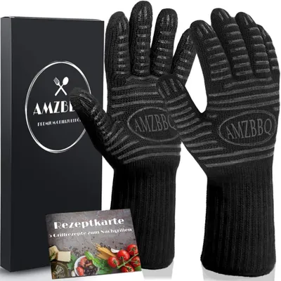 Immagine prodotto di Guanti da forno AMZBBQ® Premium – Guanti resistenti al calore fino a 350°C – Guanti ignifughi per camini – Guanti per pentole e forni – Accessori per barbecue e pentole in ghisa –  EN407, taglia M