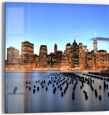 Produktbild von DEQORI Glasbild Echtglas 50x50 cm 'Dämmerung in NYC' Wandbild Bild modern Deko