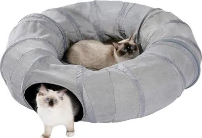 Immagine prodotto di Tunnel per gatti, cuccia rotonda per gatti, grigia, pieghevole.