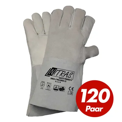 Produktbild von NITRAS Schweisserhandschuhe Vulcanus 20035 5-Finger-Handschuhe Brandfest besteht aus einem Materialmix Voll- und Spaltleder - 120 Paar Größe:10