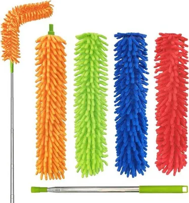 Produktbild von Famanu Mikrofaser Staubwedel 4er Set - Ausziehbar für Büro, Auto und Möbel