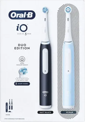 Immagine prodotto di Oral-B | Serie iO3 | Spazzolino elettrico duo pack | Ricaricabile | Per adulti | Numero di testine incluse 2 | Numero di modalità di spazzolamento 3 | Nero opaco/blu ghiaccio