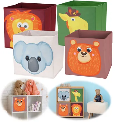 Produktbild von LS-LebenStil Kinder Aufbewahrungsbox Bär 30x30cm Spielzeugkiste faltbar Boxen für für Ikea Kallax Regal Spielzeugkiste für Kinderzimmer Regalbox