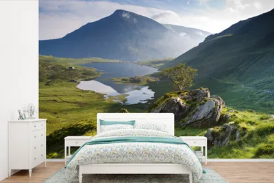 Produktbild von MuchoWow® Fototapete für Wohnzimmer oder Schlafzimmer Wandtapete Vinyl Motivtapete Buntes Bild einer Berglandschaft - 450x300 cm - Gemusterte