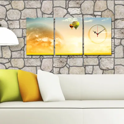 Produktbild von Opviq, 3P3040CS- CTY1691, Bunt, Wanduhren, 90 x 38 cm, 100% Wildleder -Leinwand