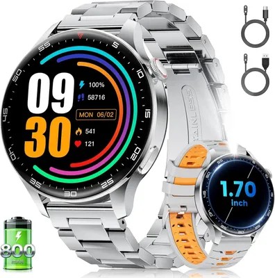 Produktbild von Smartwatch für Herren mit Bluetooth-Anruffunktion LED-Taschenlampe, 800-mAh-Akku, IP68 wasserdicht, über 100 Sportmodi, Herzfrequenzmessung