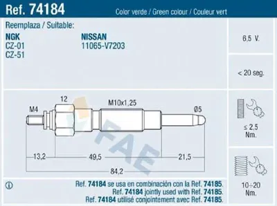Produktbild von FAE 74184 Diesel Glühkerze für NISSAN Patrol GR V SUV (Y61) M10x1.25