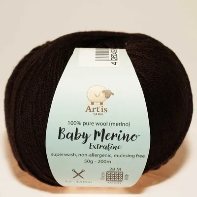 Immagine prodotto di Baby Merino Extrafine Art'is Yarn 100% lana | Senza mulesing e superwash (50 g / 200 m) (530 marrone scuro)