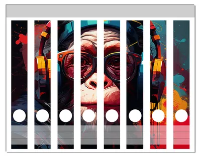 Produktbild von Wallario Ordnerrücken Sticker, selbstklebend für schmale Ordner, 8 Stück, Motiv Chimp - Musik