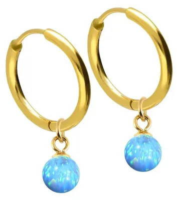 Produktbild von Chirurgenstahl Ohrclicker Creolen SYNTHETISCHER OPAL Farbe: Gold + Opal: Hellblau Innendurchmesser: 12 mm
