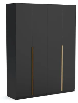 Produktbild von Kleiderschrank Bristol 180cm, schwarz gold, Drehtürenschrank, Farbauswahl, 180x54x234 cm 4-türig