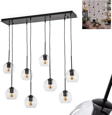Immagine prodotto di Lampada a sospensione Koyoto, lampadario a 8 luci in metallo/vetro, nero/trasparente, lampada a sospensione moderna in stile retrò/vintage, diametro delle lampade 15 cm, attacco E27, ideale per sala da pranzo, cucina, soggiorno