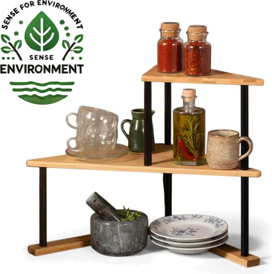 Produktbild von LS-LebenStil Küchenregal Eckregal Holz Metall 52cm Stehendes Aufbewahrungsregal für Arbeitsplatte Küche Bad Gewürzregal über Eck Dekoregal Gewürze