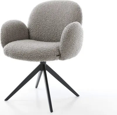 Produktbild von DELIFE Drehstuhl Nube-Flex mit Armlehnen Bouclé Silbergrau Kreuzgestell breit Schwarz 360° drehbar Taschenfederkern