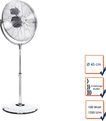 Produktbild von Tristar VE-5975 Metall Ventilator, Haushalts-Lamellenlüfter, Silber, Flur, Metall, 61,3 dB, 1250 RPM