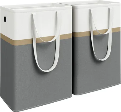 Productafbeelding van Wasmanden set van 2 - Opvouwbare wasbakken 75 l - Zelfstaand - 40 x 30 x 65 cm - Met hengsels