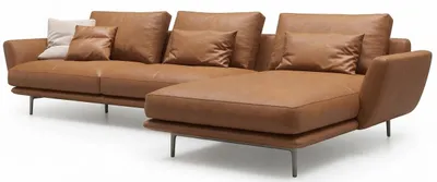 Zdjęcie produktu dla Luksusowa narożna sofa skórzana, narożnik, kształt L, kolor brązowy, odcień koniakowy, styl nowoczesny