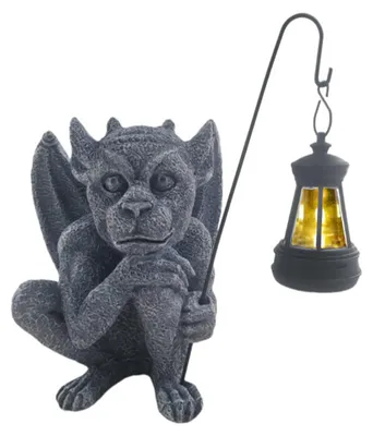 Gargoyle-Statue, sitzend, gotisch, 21x17x13 cm, Harz, steinfarben