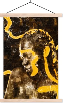 Produktbild von MuchoWow® Textilposter Frau - Schwarz - Gold 40x60 cm mit holzfarbenen Rahmen - Poster