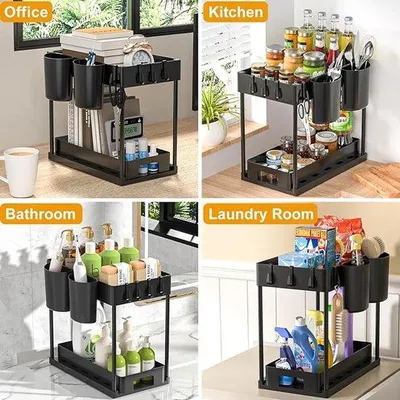 Produktbild von Famanu Unterbauschrank-Organizer mit 2 Ebenen und Schublade - Multifunktionale Badezimmer- und Küchenlösung