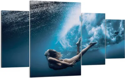 Produktbild von Bild auf Leinwand - Leinwandbild - 4 Teile - Tauchen Frau Wellen - 160x90cm - Wand Bild - Wanddeko - Wandbilder - Leinwanddruck - Bilder - Wanddekoration - Leinwand bilder - Wandbild - DL160x90-4599