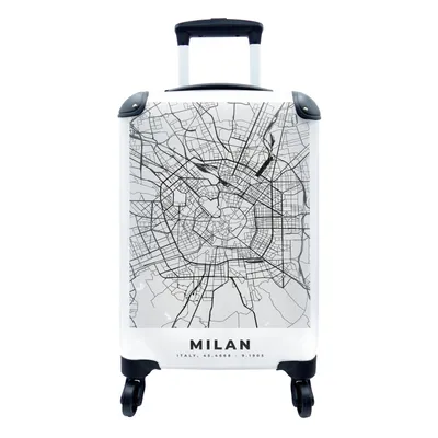 Produktbild von MuchoWow® Koffer Handgepäck Trolley Rollkoffer Kleine Reisekoffer mit 4 Rollen - Mailand - Stadtplan - Schwarz und weiß - Karte - Cabin Size < 55x40x23 cm & 55x40x20 cm - Fotokoffer - Kabinenkoffer - Boardgepäck - Reise-Box - Reisekoffer - Reisegepäck - Koffer mit Bild - Trolley für Kinder