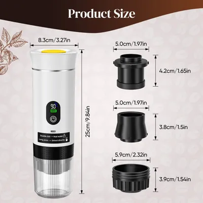 Obrázok produktu pre Prenosná cestovná espresso kávovar – 12V dobíjateľný kávovar – Rýchle zohrievanie – Vhodný do auta a na kemping – Pre K-Cup kapsule a mletú kávu – Nerezová oceľ – Biela