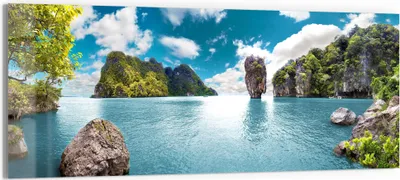 Produktbild von DEQORI Glasbild Echtglas 150x60 cm 'Paradiesisches Thailand' Wandbild Bild modern Deko