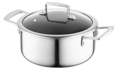 Edelstahltopf 28 cm 7,2 l mit Glasdeckel, Wabenstruktur, ofenfest