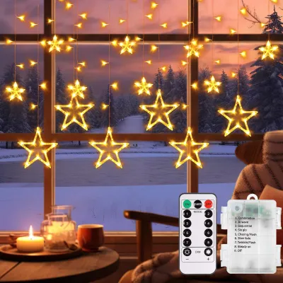 LED-Vorhangbeleuchtung 138 Warmweiß 3,5 m mit Fernbedienung
