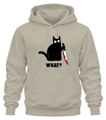 Produktbild von What? Katze Horror Halloween Blutiges Messer Slasher Hoodie Kapuzenpullover, Natur, L
