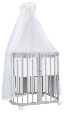 Produktbild von Waldin Babybett Kinderbett 7in1 mit Matratze, mitwachsendes Kinder-Bett,Stoffe weiss,Holz grau
