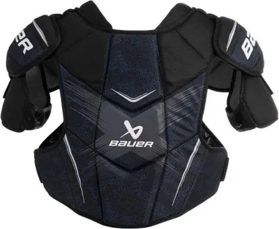 A black and gray Bauer X shoulder pad for seniors.