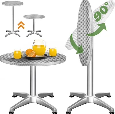 Image de CASARIA® Table de bar bistrot pliable ronde ⌀ 60 cm hauteur réglable 70 cm / 115 cm 2 en 1 en aluminium mange debout