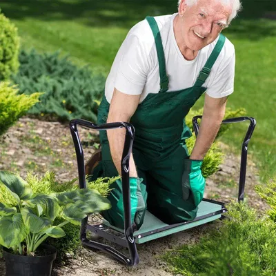 Immagine prodotto di Panca da giardino 2-in-1 per lavori di giardinaggio | Colore: nero + verde scuro | Dimensioni: 28x58x49 cm