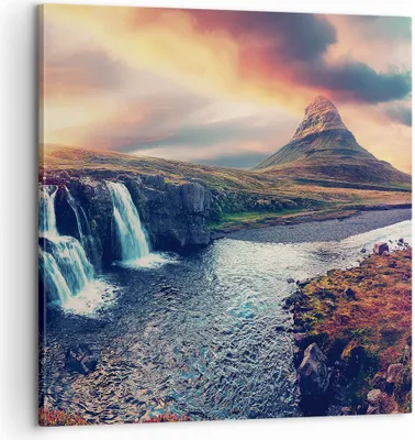 Produktbild von Bild auf Leinwand - Leinwandbild - Einteilig - Wasserfall Himmel Berg - 60x60cm - Wand Bild - Wanddeko - Wandbilder - Leinwanddruck - Bilder - Wanddekoration - Leinwand bilder - AC60x60-5111