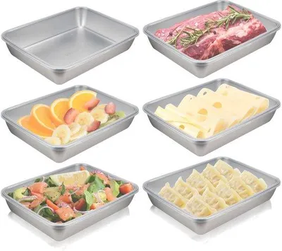 Immagine prodotto di Set di 6 contenitori ermetici in acciaio inossidabile 304 con coperchi trasparenti in silicone, impilabili – adatti per frigorifero, microonde e forno (senza coperchio)