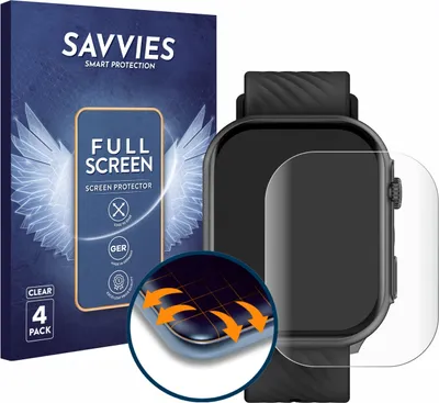 Produktbild von 4x Savvies Fullscreen Schutzfolie für Yuede Smartwatch 2" Displayschutz Folie Fullcover Klar Transparent
