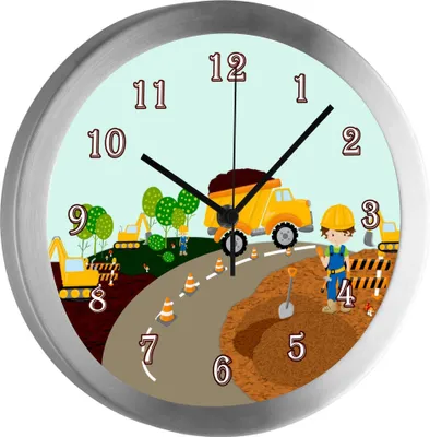 Produktbild von Funkuhr, Kinder Wanduhr, Kinderuhr, Kinderzimmer Baustelle