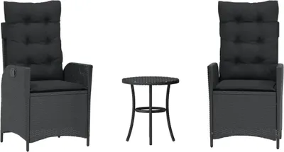 Zdjęcie produktu dla 3-cz. zestaw mebli bistro z poduszkami, czarny, polirattan