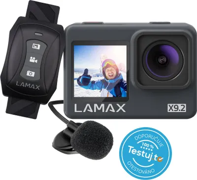 Immagine prodotto di Telecamera sportiva LAMAX X9.2: 4K 60 fps, 2 schermi, MAXsmooth, resistenza all'acqua 40 m, microfono esterno, slowmotion, WiFi, timelapse, microSD fino a 128 GB
