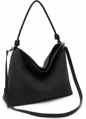 Zdjęcie produktu dla Damska torba na ramię, model hobo, duża, czarna, wykonana z materiału przypominającego skórę ekologiczną i zamsz