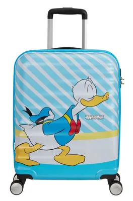 Produktbild von American Tourister Reisekoffer Wavebreaker Disney Spinner, Blau, 36l, 55/20, ABS Polycarbonat, integriertes TSA-Zahlenschloss, Handgepäcktauglichkeit, 4 Doppelrollen, Teleskop Trolleysystem, verspieltes Muster, 100% PVC-frei